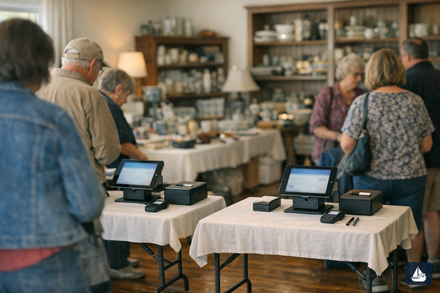 Parallel checkout registers at an estate sale