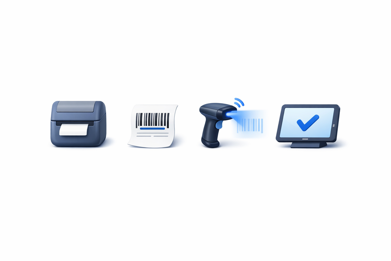 B1 printer, labels, scanner, and checkout icons