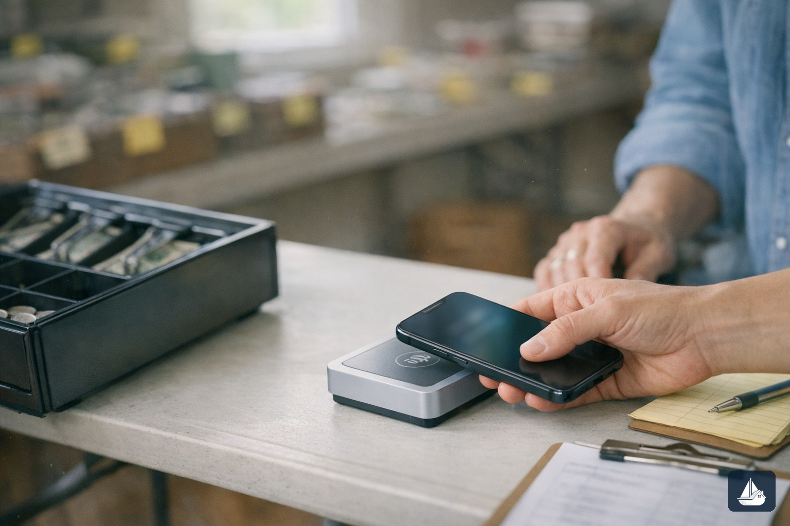 Tap to Pay checkout at an estate sale register