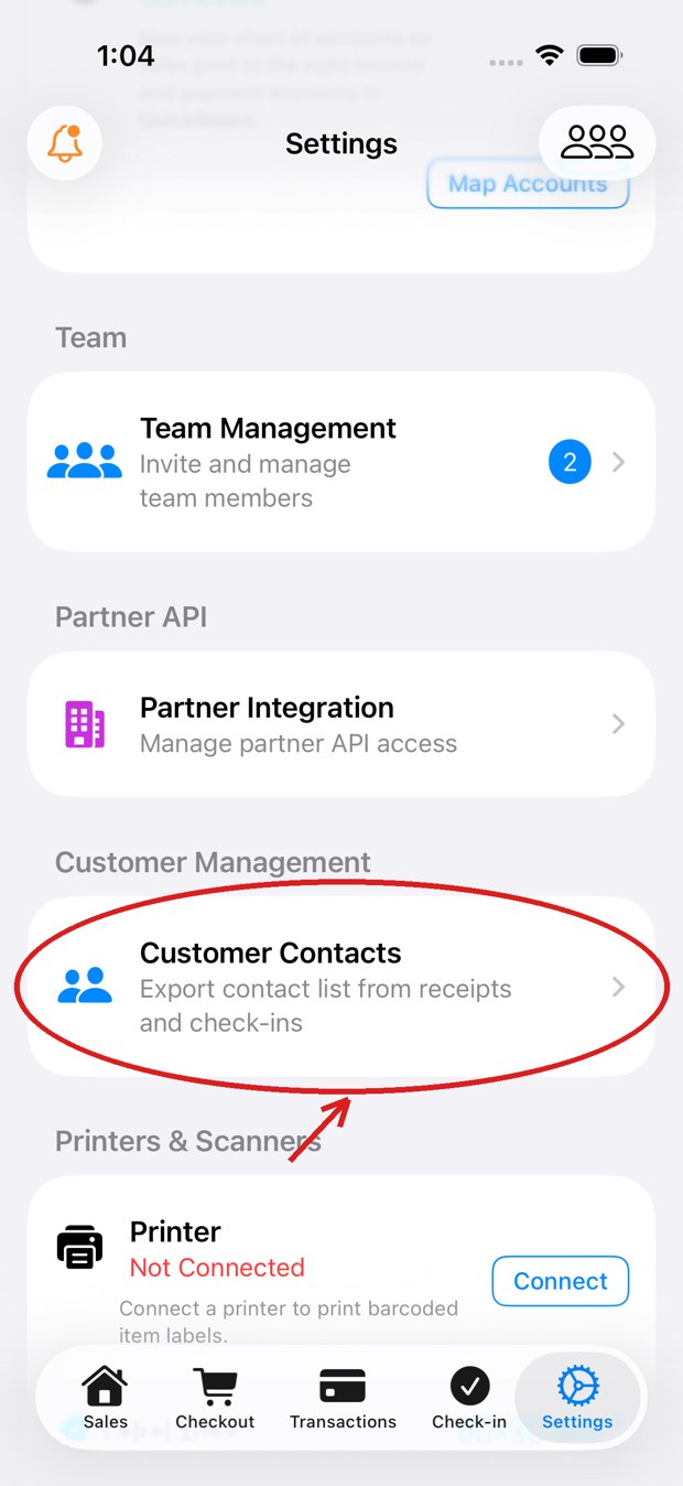EstateSail Settings with Customer Contacts export