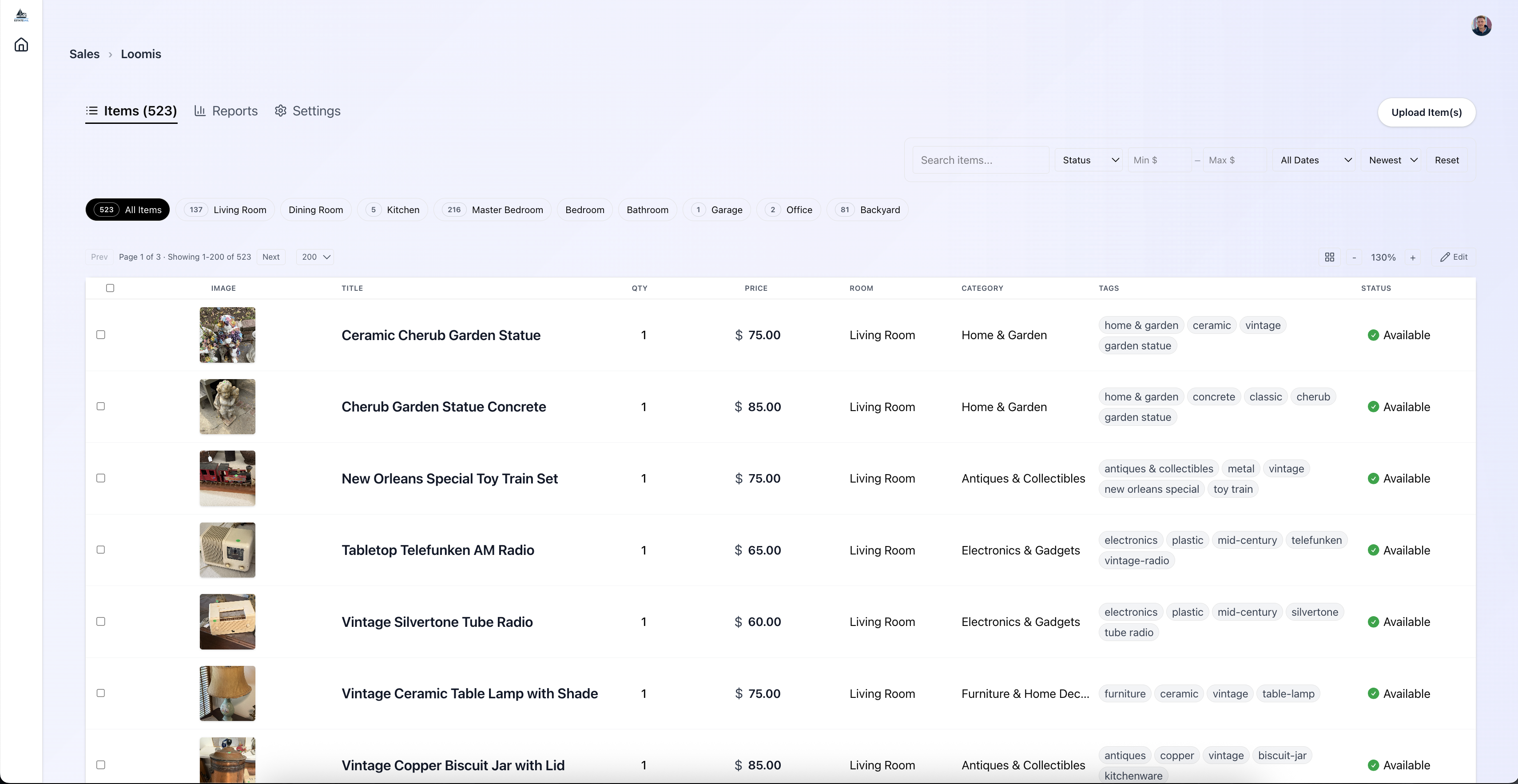 EstateSail Web Dashboard - Items Management