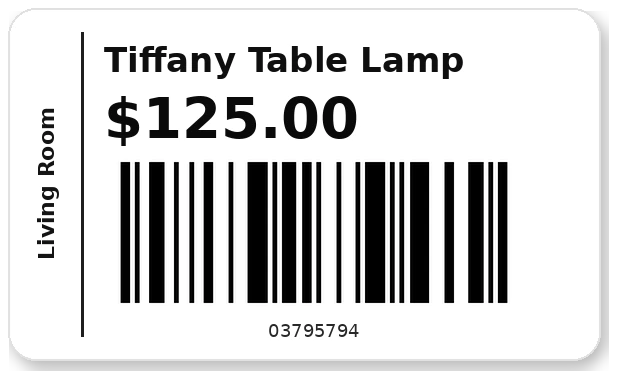 Tiffany Table Lamp $125.00 barcode label